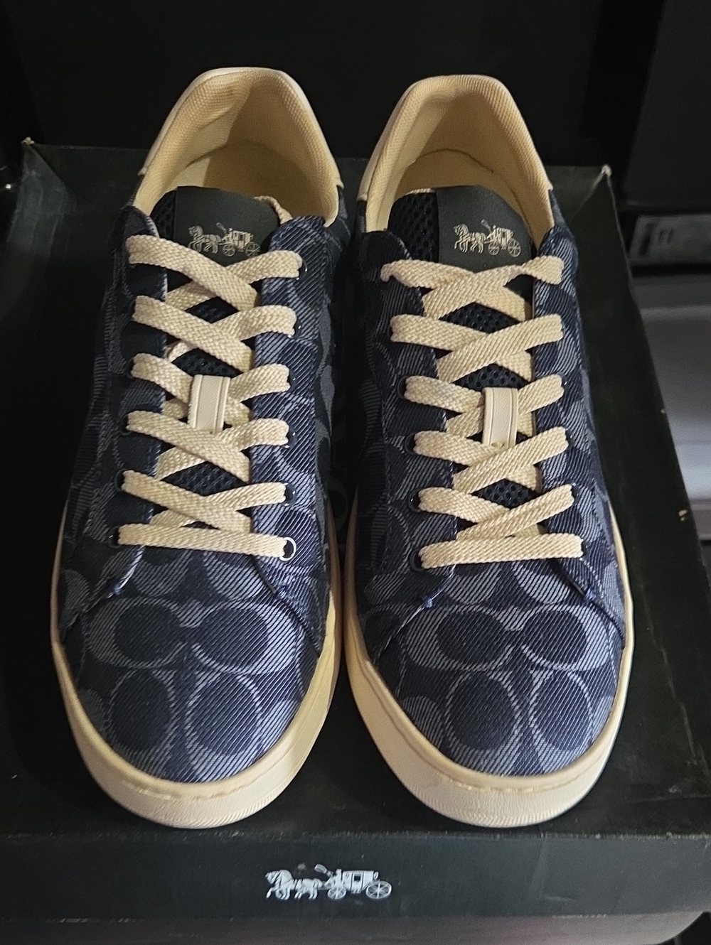 Coach Men's Navy Signature Canvas Sneaker with Cream Laces